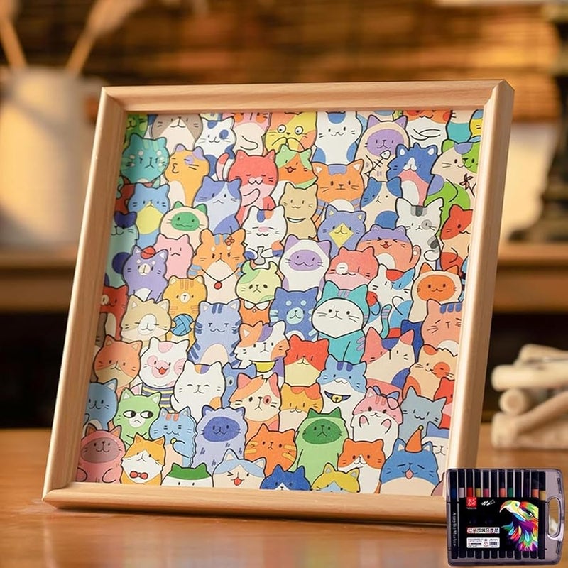 إطار أحجية خشبية للقطط افعلها بنفسك مع 12 قلمًا، تصميم فنان ثلاثي الأبعاد، أحجية تلوين لتزيين المنزل والحرف اليدوية - Image 1